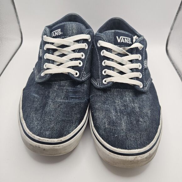Vans Shoe Men 13 Blue Denim Low Cut Lace-up Sneakers Off the Wall - Picture 4 of 11